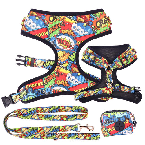 Cool dog vest harness, matching lead and poo bag.