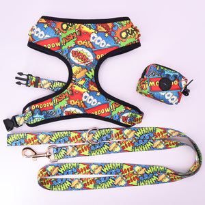 Cool dog vest harness, matching lead and poo bag.