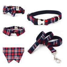 Load image into Gallery viewer, Plaid Dog collar pet cat dog shirt collar with bow tie&amp; checked dog bandana scarf