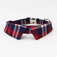 Load image into Gallery viewer, Plaid Dog collar pet cat dog shirt collar with bow tie&amp; checked dog bandana scarf