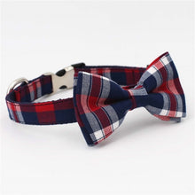 Load image into Gallery viewer, Plaid Dog collar pet cat dog shirt collar with bow tie&amp; checked dog bandana scarf