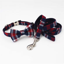 Load image into Gallery viewer, Plaid Dog collar pet cat dog shirt collar with bow tie&amp; checked dog bandana scarf